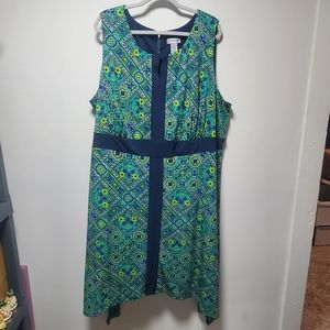 Catherines Floral Dress Size 4X 30/32 Blue Green Casual Summer Sleeveless